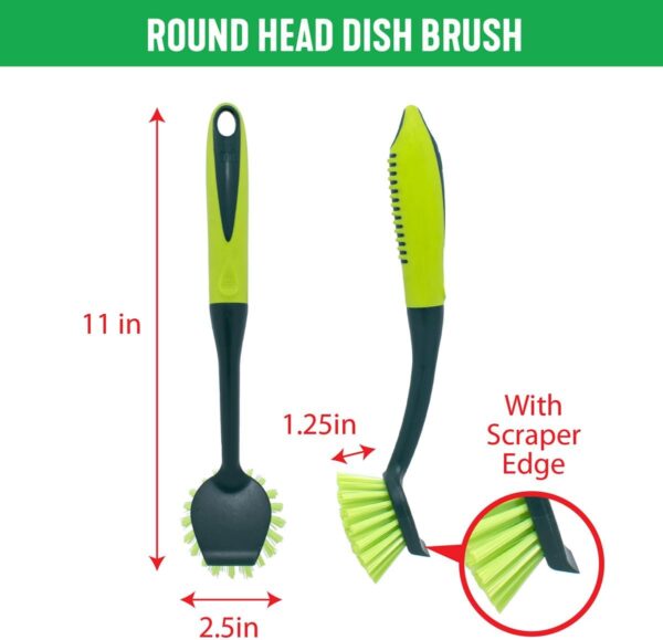 Pine-Sol Scrub Brush Set - Long Handle Cleaning Brushes with Heavy Duty Bristles and Comfort Grip - Scrubbers for Kitchen, Household, and Dishwashing, 5 Pieces - Image 3