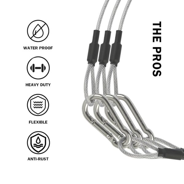 1/8" Safety Cables 2ft Security Cable 304 Stainless Steel Wire Ropes with Carabiner Lock 50lb Load Capacity Falling Prevention for DJ Stage Light Luggage,2 Pack - Image 6