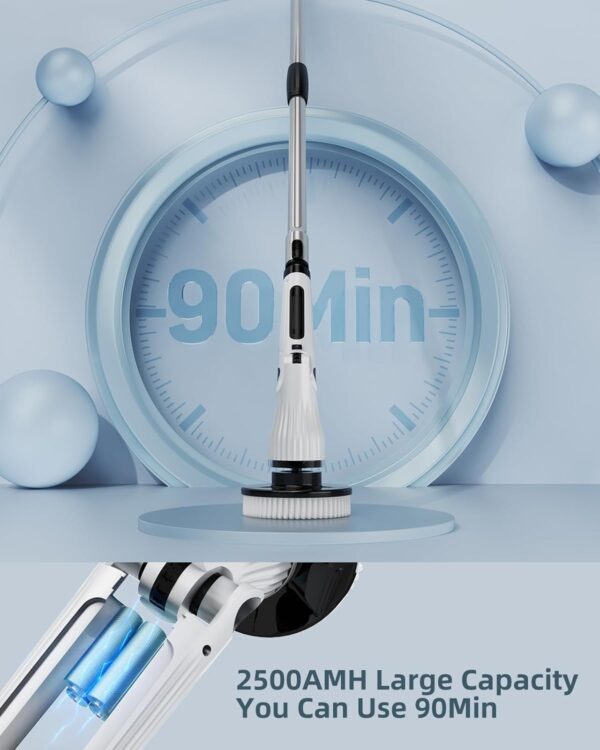 Electric Spin Scrubber, 8 Replaceable Brush Heads, 54.7 inch Adjustable Extension Arm,Cordless Household Cleaning Brush for Bathroom Tub Tile Floor - Image 5