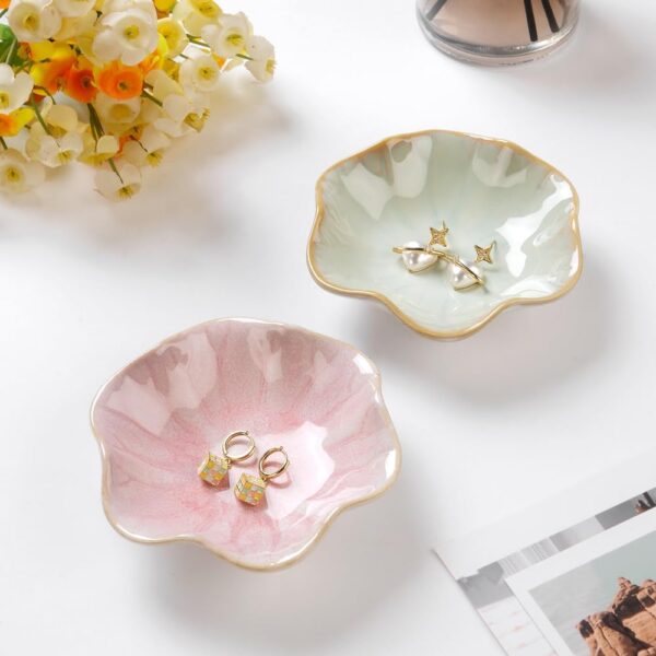 Lotus Leaf Shape Decorative Ring Tray, Small Key Bowl, Ceramic Trinket Tray Jewelry Dish Organizing Necklace Earrings, Home Decoration for Mom Best Friend Sister, Pink. - Image 3