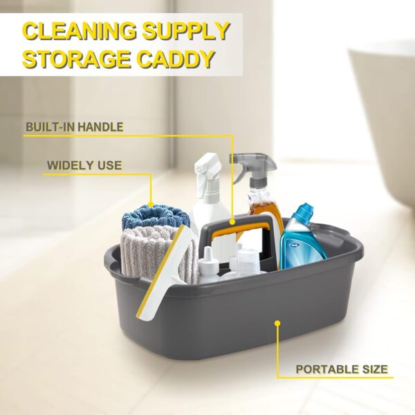 Cleaning Caddy, Cleaning Caddy Organizer with Handle, Plastic Tool Storage Cleaning Supply Caddy for College Dorm, Kitchen, Garden, Under Sink,Gray - Image 2