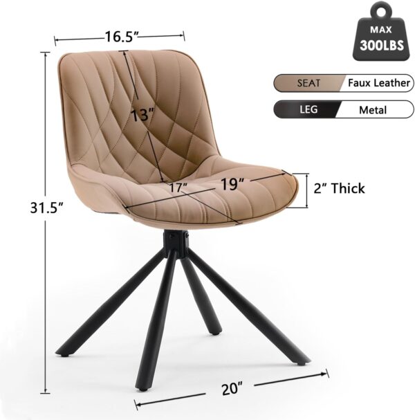 YOUNUOKE Upholstered Dining Chairs Set of 2 Comfortable Mid Century Modern Kitchen Chair with Sturdy Metal Legs Faux Leather Dinner Chairs for Kitchen Dining Room, Khaki - Image 2