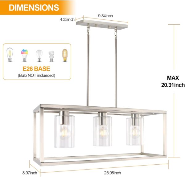 Kalium Chandeliers for Dining Room, 3 Light Dining Room Light Fixture Modern Metal Industrial Kitchen Lighting Fixtures Ceiling Easy Installation Pendant Lights for Bar Restaurant-E26 Socket, Silver - Image 2