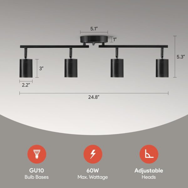 VONLUCE 4 Light Track Light Fixture, LED Track Lighting Kit with Rotatable Track Heads, 3-Color GU10 Bulbs Included, Modern Ceiling Spotlight for Kitchen Office Closet Studio Bedroom, Black - Image 5