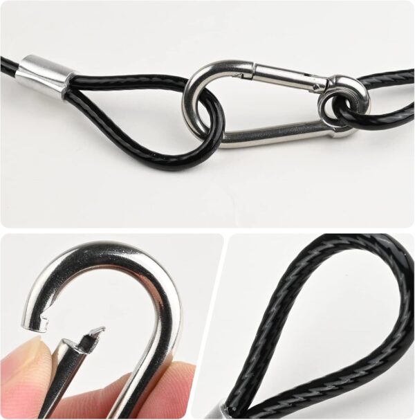 39.4" Safety Cable Black Coated Stainless Steel Security Cable with Carabiner Lock, 110lb Safety Rope for DJ Stage Light LED Par Light Moving Head Light Bicycle Luggage(4 PCS) - Image 4