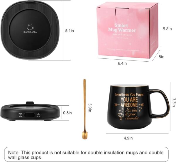 Coffee Mug Warmer & You are Awesome Mug Set, Electric Cup Warmer for Desk Office Home, Beverage Warmer with 4 Temperature Setting, 8-Hours Auto Shut Off, Best Birthday Present Ideas for Women Man - Image 9