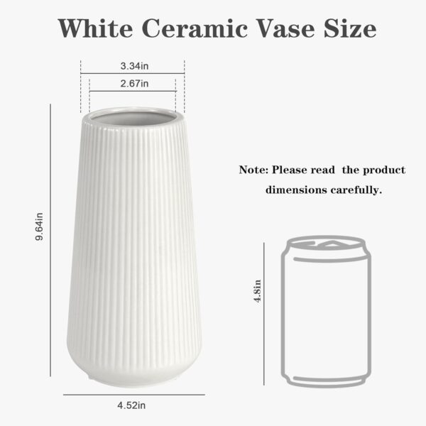 White Ceramic Vase for Flowers, Tall Home Decor Vase with Ribbed Texture, Vases for Centerpieces, Farmhouse Decor, Living Room, Decor Bedroom, Table, and Kitchen Shelf (XL White) - Image 2