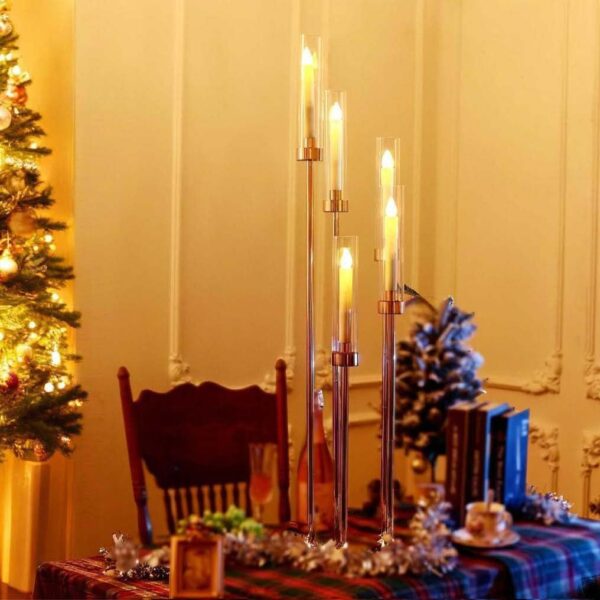 42.5in Gold Candle Holders for Table Centerpiece Candelabra Candlestick Holders Decor Wedding Centerpiece Table Decorations 5 arm Candle Holder Set of 1 Acrylic lampshade Fit 0.9" LED Candle - Image 6