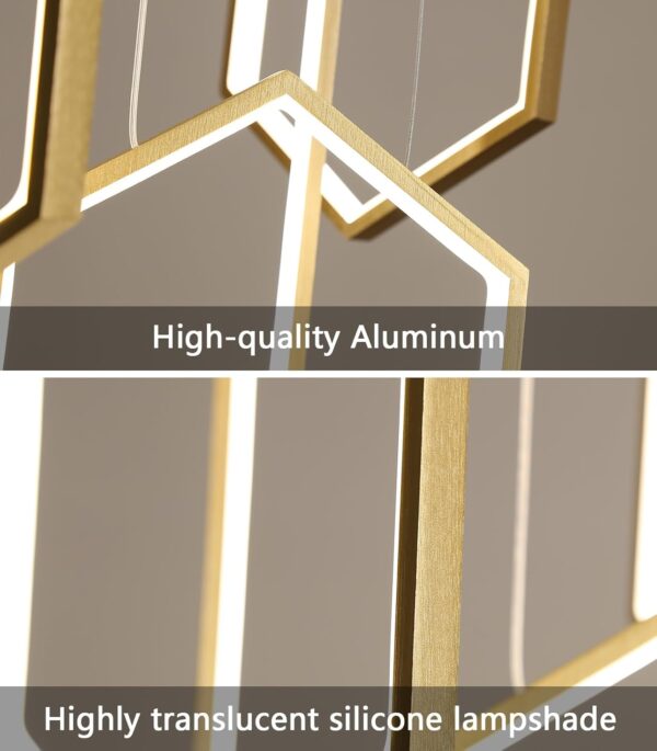 6-Rings Chandelier Modern, Gold Contemporary LED Light for Living Room Entrance, Dimmable Flush Mount High Ceiling Chandeliers with Remote Control for Villa Foyer - Image 7