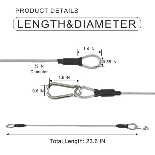 1/8" Safety Cables 2ft Security Cable 304 Stainless Steel Wire Ropes with Carabiner Lock 50lb Load Capacity Falling Prevention for DJ Stage Light Luggage,2 Pack - Image 2