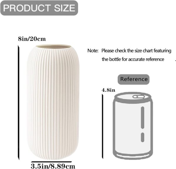 White Ceramic Vase for Flowers, 8 INCH Flower Vase Modern White Vase Home Decor, Small Vase, Ribbed Textured Vase for Pampas Grass Decorative Vase, for Farmhouse Coffee Table Bookshelf Home Living - Image 5
