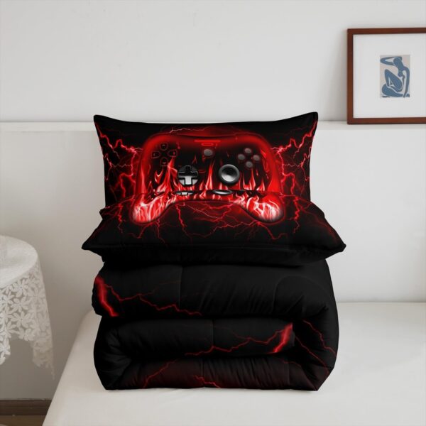 Feelyou Kids Gaming Comforter Set,Boys Gamer Bedding Set Full Size,Teens Bedroom Room Decor,Red and Black Game Contoller Comforter,Geometric Fire Ombre Game Bed Set All Season for Game Lovers - Image 5