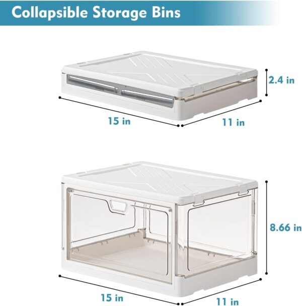 Clear Storage Bin with Lid 3 Pack 【Stackable & Sturdy】Plastic Multifunctional Folding Storage Bins for Bedroom, Living Room, Study, Toy Room, 23 QT Folding Box with Magnetic door - Image 3