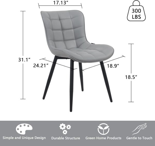 YOUTASTE Dining Chairs Set of 2 PU Leather Upholstered Modern Kitchen&Dining Room Chairs with Back Metal Legs Armless Accent Guest Dinner Chairs for Vanity Reception Waiting Room,Grey - Image 2