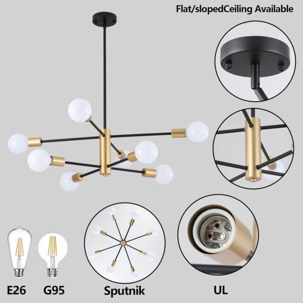 AMZASA Black and Gold Modern Sputnik Chandeliers, 8 Lights Farmhouse Light Fixture, Mid Century Pendant Light for Dining Room Living Room Kitchen Island Entryway Foyer, UL Listed - Image 4
