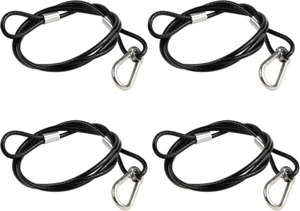 39.4" Safety Cable Black Coated Stainless Steel Security Cable with Carabiner Lock, 110lb Safety Rope for DJ Stage Light LED Par Light Moving Head Light Bicycle Luggage(4 PCS)