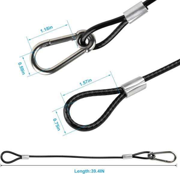 39.4" Safety Cable Black Coated Stainless Steel Security Cable with Carabiner Lock, 110lb Safety Rope for DJ Stage Light LED Par Light Moving Head Light Bicycle Luggage(4 PCS) - Image 2