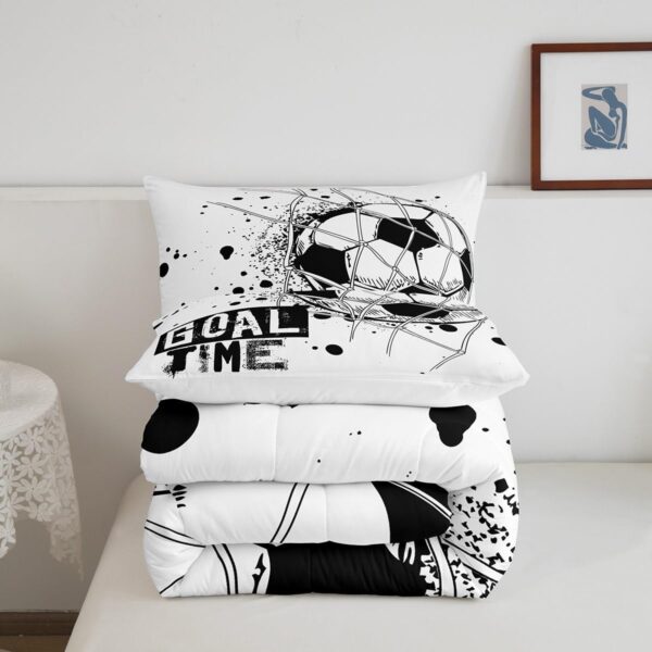 Erosebridal Kids Football Comforter Set Full Size American Soccer Bedding Set Sports Games Duvet Sets for Boys Girls Children Teens Geometric Polygon Quilt for Bedroom, Black White - Image 5