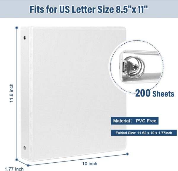 0.5-1-Inch 3-Ring-Binder with Pockets, 1'' Basic Binders 1-inch View Round Binders Holds 200 Sheets US Letter Size 8.5'' x 11'' - Bundle Packs Perfect for Home, Office, and School (1-inch) - Image 2