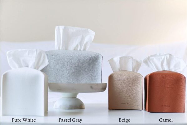 Tissue Box Cover Holder, Square with Bottom Belt by Carrot's Den - PU Leather Decorative Organizer for Tabletop, Bathroom, Car, Office | Beige - Image 2