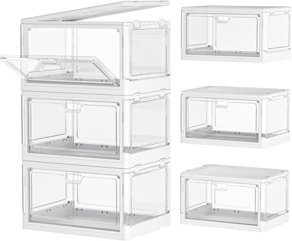 Clear Storage Bin with Lid 3 Pack 【Stackable & Sturdy】Plastic Multifunctional Folding Storage Bins for Bedroom, Living Room, Study, Toy Room, 23 QT Folding Box with Magnetic door - Image 2