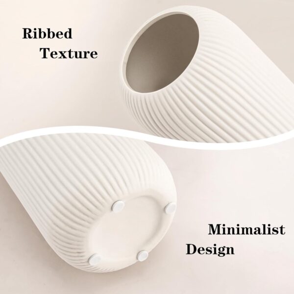 White Ceramic Vase for Flowers, 8 INCH Flower Vase Modern White Vase Home Decor, Small Vase, Ribbed Textured Vase for Pampas Grass Decorative Vase, for Farmhouse Coffee Table Bookshelf Home Living - Image 4