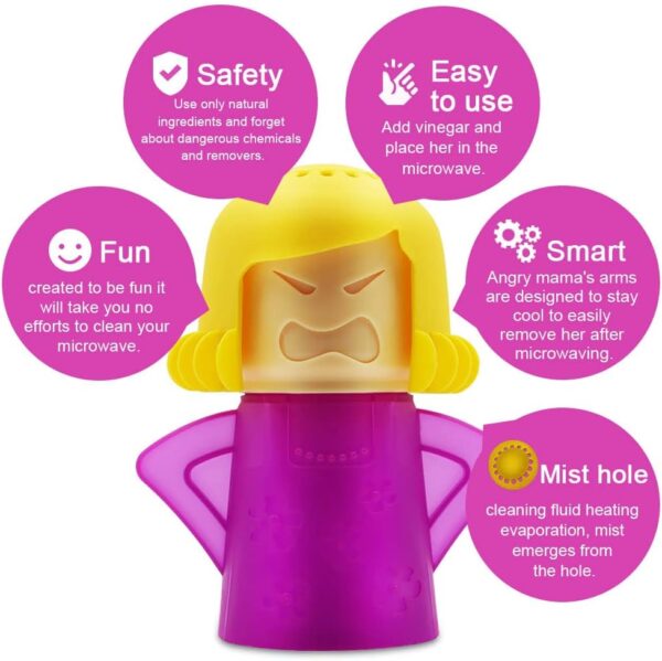 Abnaok Microwave Cleaner, 2 PCS Angry Mama Microwave Cleaner Microwave Oven Steam Cleaner Easily Clean in Minutes Cleans Add Vinegar and Water for Home or Office with English Manual (Blue+Purple) - Image 3