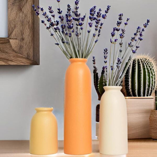 10.4 inches Tall Decorative Ceramic Vase Set, 3 Pieces, 10 inches Nordic Modern Boho Style, White, Farmhouse Home Decor(Orange) - Image 6