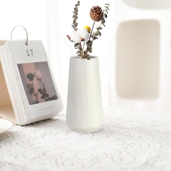 White Ceramic Vase for Flowers, Tall Home Decor Vase with Ribbed Texture, Vases for Centerpieces, Farmhouse Decor, Living Room, Decor Bedroom, Table, and Kitchen Shelf (XL White) - Image 6