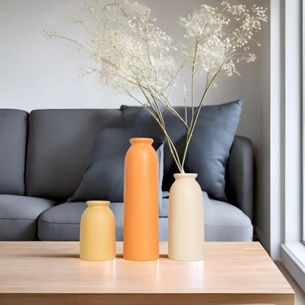 10.4 inches Tall Decorative Ceramic Vase Set, 3 Pieces, 10 inches Nordic Modern Boho Style, White, Farmhouse Home Decor(Orange) - Image 8