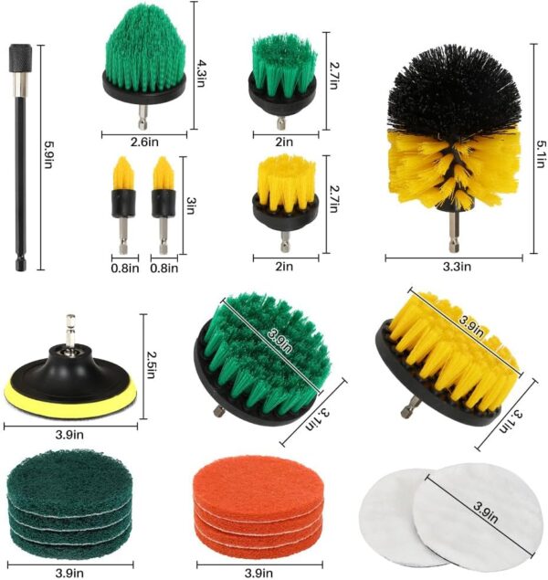 20Pcs Power Drill Cleaning Brush Attachment Kit, Yellow Cleaning Brushes Set for Shower, Green Electric Cleaning Brush for Kitchen, Household Cleaning Supplies - Image 6