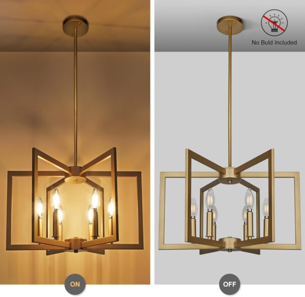 6-Light Gold Pendant Light, Modern Farmhouse Dining Room Light Fixtures Over Table, Industrial Metal Geometric Kitchen Chandelier for Entryway Hallway Foyer Bedroom - Image 5