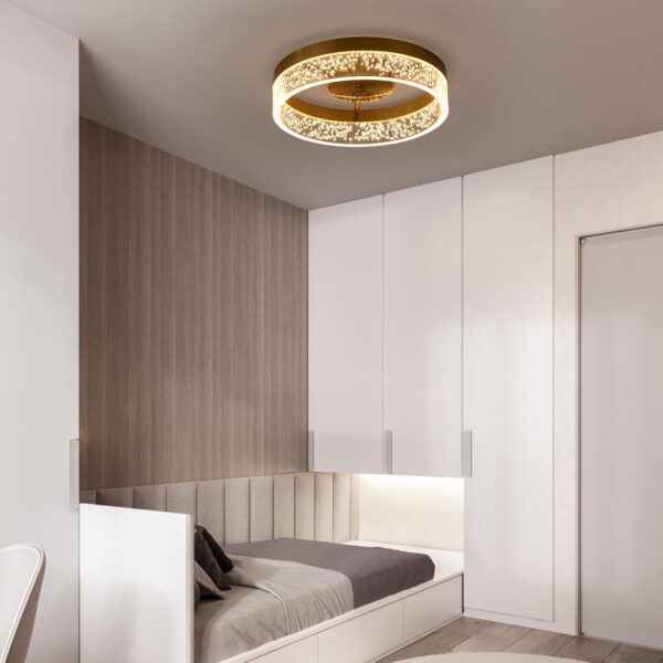 Jaycomey Modern LED Ceiling Light Fixture, 11.65" Flush Mount Kitchen Lighting Gold with Clear Seeded Acrylic Lampshade,Round Ceiling Lamp Lights for Hallway Dining Room - Image 6