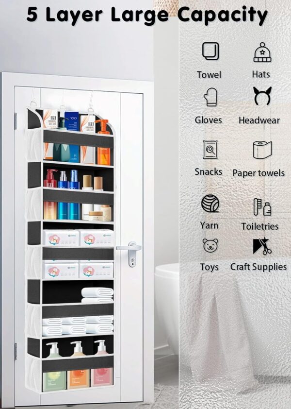 1 Pack Over The Door Organizer, Bathroom Organizers and Storage with 5 Pockets 10 Mesh Pockets, 50 lbs Weight Capacity Stuffed Animal Storage for Nursery Newborn Baby Essential - Image 5