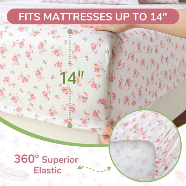 MUXHOMO King Size 4 Piece Sheet Set, Soft Breathable Bed Sheet Set for Bedroom with Deep Pocket Up to 16", Wrinkle-Free & Cooling Bedding for Oeko-TEX Certified - Blossoms Pink - Image 5