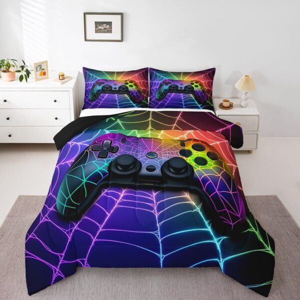 Gamer Comforter Sets Rainbow Spider Web Twin Comforter Set, Gaming Decor for Boys Bedroom Decor - Image 3