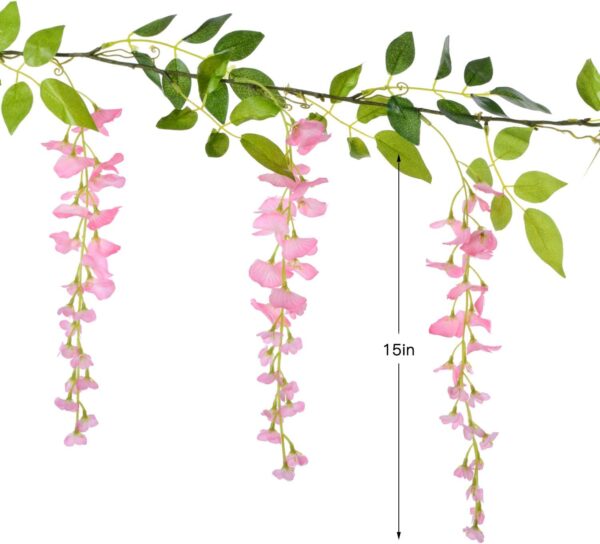 Lvydec Wisteria Artificial Flowers Garland, 4 Pcs Total 28.8ft Artificial Wisteria Vine Silk Hanging Flower for Home Garden Outdoor Ceremony Wedding Arch Floral Decor (Pink) - Image 6