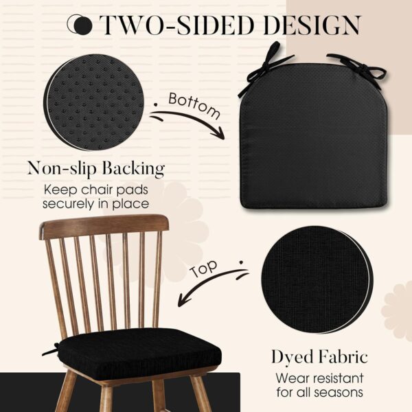 Basic Beyond Chair Cushions for Dining Chairs 6 Pack, Memory Foam Chair Cushion with Ties and Non Slip Backing, 16 x 16 inches Chair Pads for Dining Chairs(Black) - Image 4