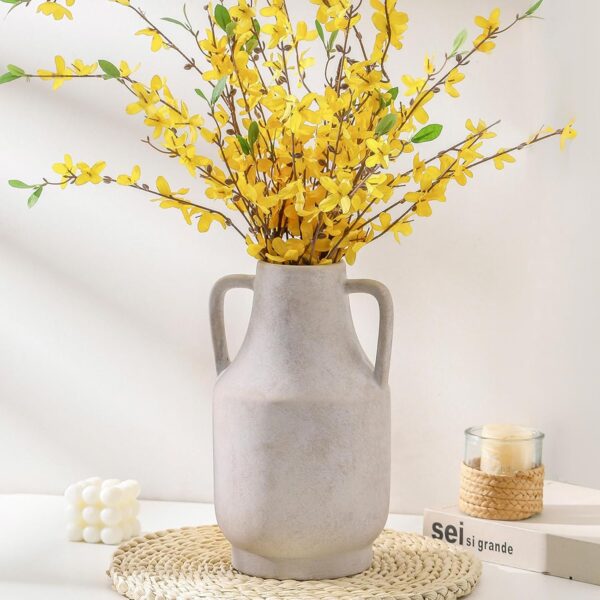 Mitt&Ditt Ceramic Flower Vase with Handles, 11 inch Tall White Vase, Large Decorative Terracotta Vases, Farmhouse Rustic Pottery Vases for Home Decor, Living Room, Table - Image 5