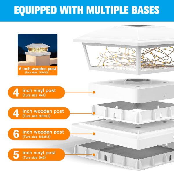 VOLISUN Solar Post Cap Lights Outdoor 12Pack, White Fence Cap Lights Solar Powered Fits 4x4 6x6 Wooden/4x4 5x5 Vinyl Post, Firefly filaments Lighting for Garden/Patio/Porch,with Warm White - Image 5
