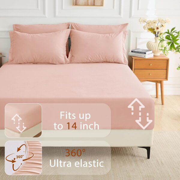 MUXHOMO 7 Pieces Queen Comforter Set, Soft Bed in a Bag Queen Size, All Season Bedding Set with Comforter, Flat Sheet, Fitted Sheet, Pillowcases & Shams, Rose Gold - Image 6