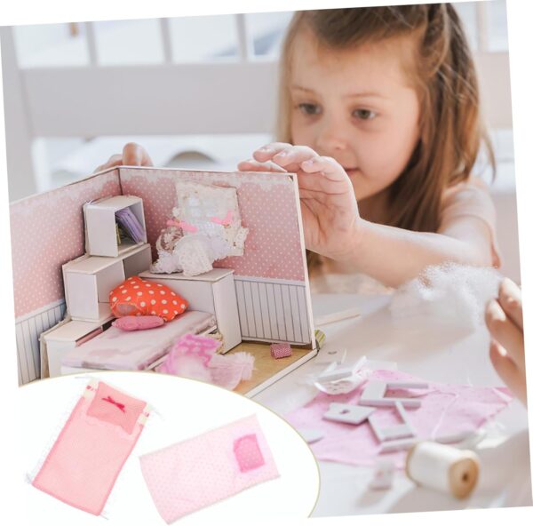 Garneck 2 Sets Mini Dollhouse Bedding Set with Pink Bed Sheets and Pillows - Realistic Cotton Doll Bedding Accessories for Miniature Doll House Bedroom Decor - Image 9