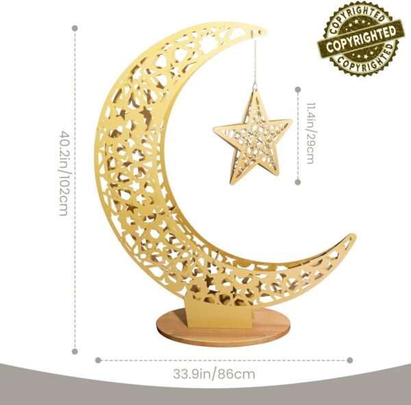 40.2inch Metal Crescent Moon Decor, Islamic Ramadan Moon Decor Stand, 3D Moon and Stars Ramadan Art, Eid Gift for Muslims, Islamic Decorations for Home, Party, Table (40.2L'') - Image 2