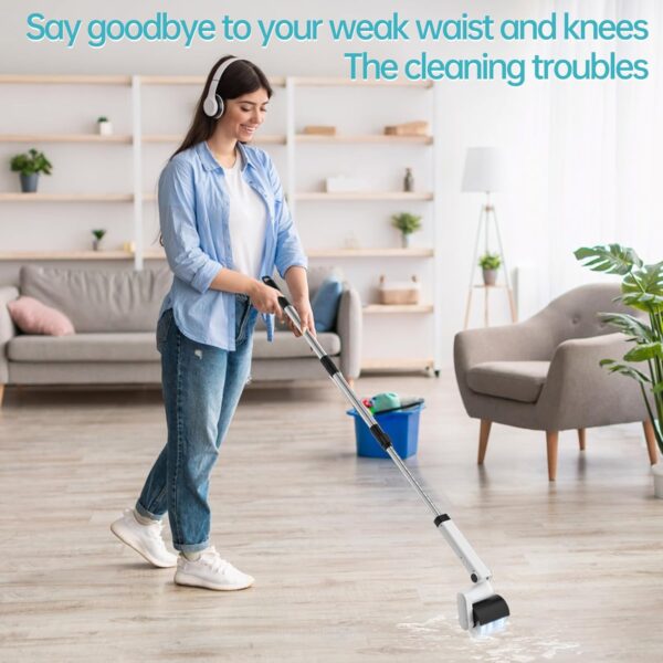 Roller Electric Spin Scrubber - 2-Speed Waterproof Cordless Power Cleaning Brush, 4 Multi-Purpose Brush Heads & Telescopic Pole for Deep Floor, Bathroom, Furniture, Glass & Car Cleaning - Image 2