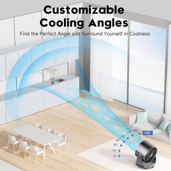 Table Fans, Ultra Quiet Wall-Mounted Desk Fan, Digital Display Rechargeable USB Fan, 105°Tilt, 100 Speeds, Long Lasting Power, Portable Fan for Home Office Kitchen Travel Camping - Image 7