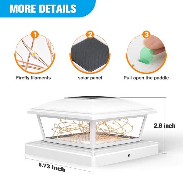 VOLISUN Solar Post Cap Lights Outdoor 12Pack, White Fence Cap Lights Solar Powered Fits 4x4 6x6 Wooden/4x4 5x5 Vinyl Post, Firefly filaments Lighting for Garden/Patio/Porch,with Warm White - Image 6