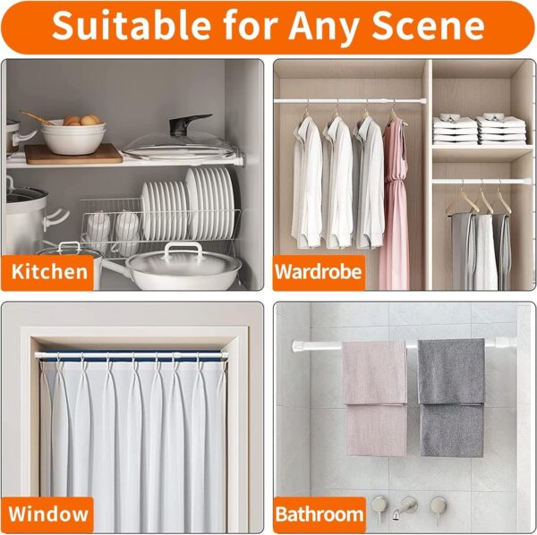 Tension Rods Room Divider, Premium Adjustable Curtain Tension Rods, 34-62 Inch Large Curtain Rod, No Drilling Tension Pole for Kitchen, Bathroom, Cupboard, Wardrobe, Window, Bookshelf DIY Project 1PCS - Image 5