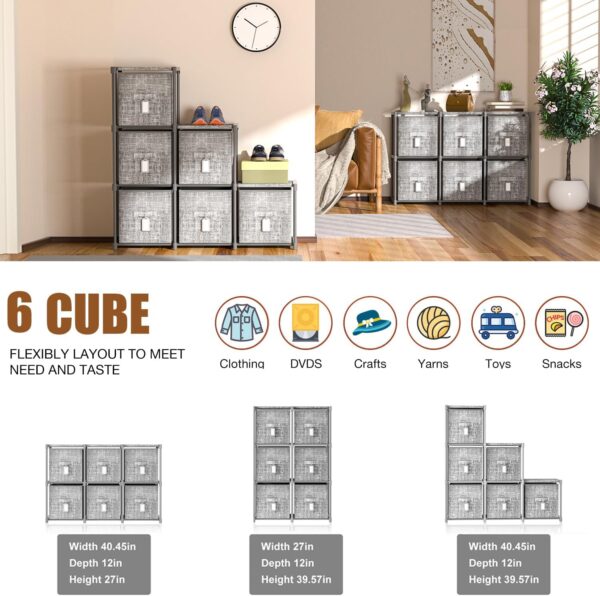 Cube Storage Organizer Shelf with 6 Printed Bins + Labels, Cubby Storage Organizer with Bins, Large Capacity Shelves for Storage,Closet, Living Room, Dorm, Yarn - Image 5
