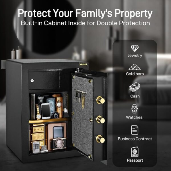 ADIMO Safe, 2.1 Cuft Heavy Duty Steel Home Safe with Digital Keypad&Key Lock, Built-In Lockable Cabinet, Hidden Wall Safe Storage for Document Jewelry w/Safe Box Fireproof Waterproof Bag Home Office - Image 8