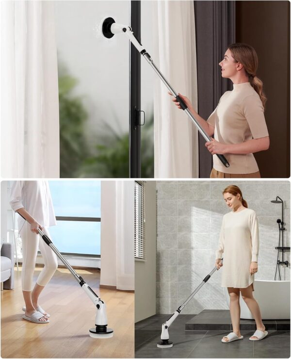 Electric Spin Scrubber, 8 Replaceable Brush Heads, 54.7 inch Adjustable Extension Arm,Cordless Household Cleaning Brush for Bathroom Tub Tile Floor - Image 6
